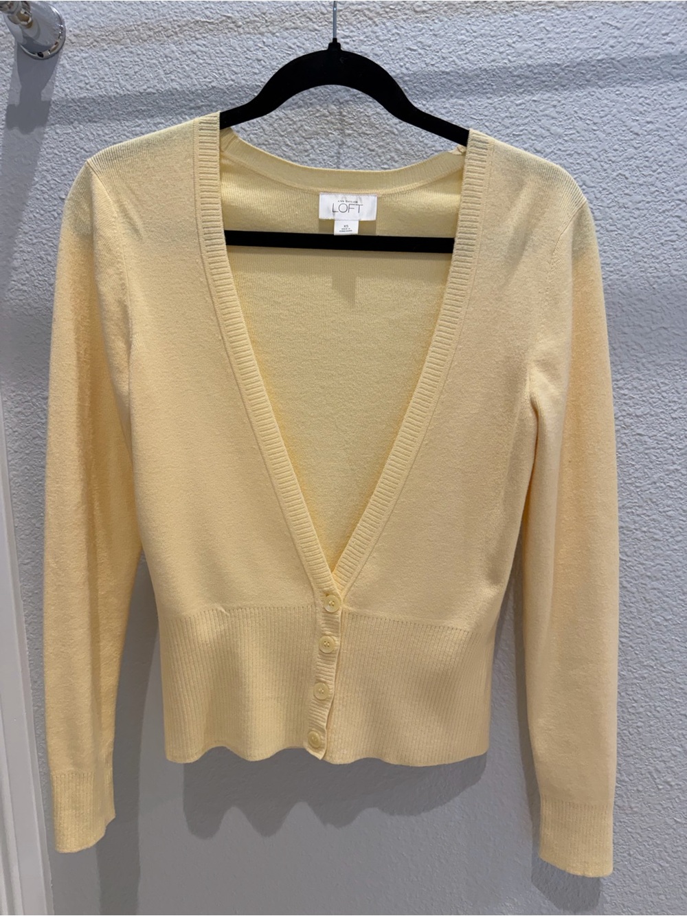 LOFT Light Yellow Button-Front V-Neck Cardigan
